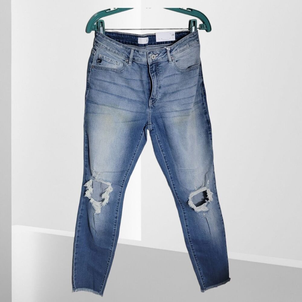 KANCAN Jeans High Rise Super Skinny 11/29 Button Fly Distressed‎ Raw Hem